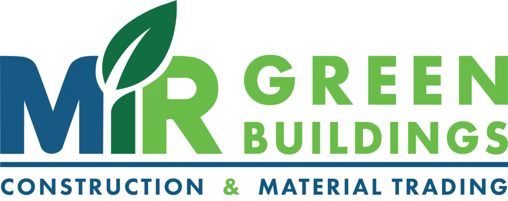 Architectural rendering of a modern, green building